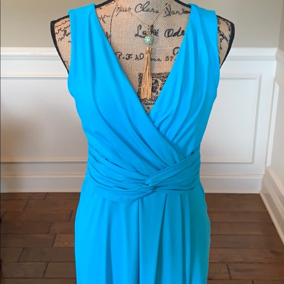 NWOT Talbots Ruched Blue High Low Midi Dress - Picture 7 of 8